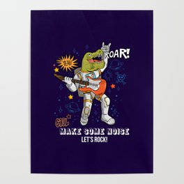 Guitar player Astronaut rock DJ dino, cool kids gift Poster