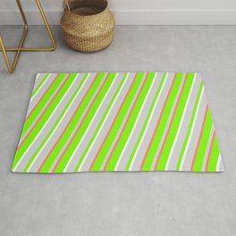 [ Thumbnail: Green, White, Light Gray & Salmon Colored Striped/Lined Pattern Rug ]