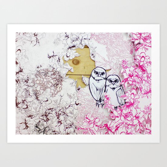 Owls and Flowers Art Print