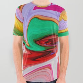 Hand Painted Rainbow Marble Texture All Over Graphic Tee