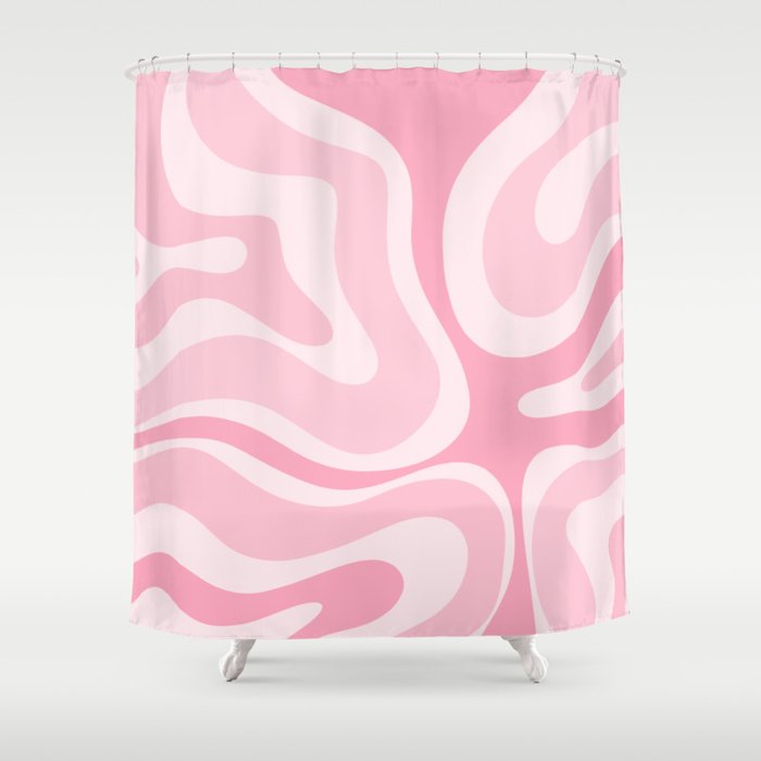 Modern Retro Liquid Swirl Abstract in Pretty Pastel Pink Shower Curtain