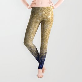 Gold Blue Glitter Ombre Luxury Design Leggings
