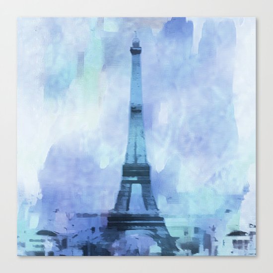 Blue Eifel Tower Paris France abstract painting Canvas Print