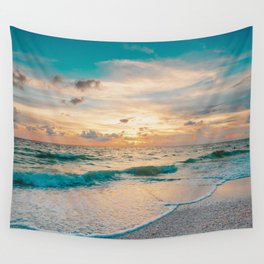 Beautiful Ocean And Sunset Aqua, Turquoise Waves Seascape Coastline Wall Tapestry | Comfort Zen Zone, Photo, Ocean And Sunset, Aerial Photography, Relax Relaxing Yoga, Pastel Coastal Decor, Tide Hawaii Break, Shore Color Calm, Flores Water Coast, Pacific Travel Love 