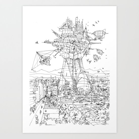 The Airship station (b&w version) Art Print