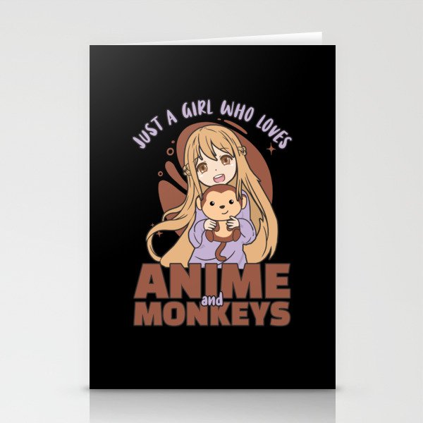 Just A Girl Who Loves Anime And Monkey - Kawaii Stationery Cards