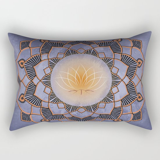 Orange Lotus Flower Mandala On A Textured Blue Background Rectangular Pillow
