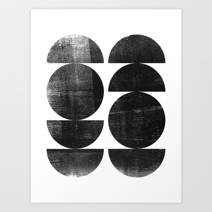 Black And White Mid Century Modern Circles Abstract Art Print By