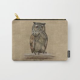 Paper Bag Owl Carry-All Pouch | Sepia, Owls, Owl, Pastel, Mixed Media, Drawing, Recycled, Brown, Animal, Zentangle 