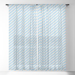 [ Thumbnail: Beige and Light Sky Blue Colored Stripes/Lines Pattern Sheer Curtain ]
