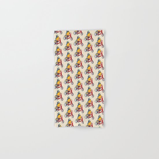 Parrot macaw on red bike Hand & Bath Towel