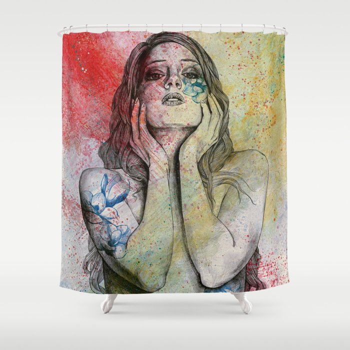 The Withering Spring II | nude tattoo woman portrait Shower Curtain