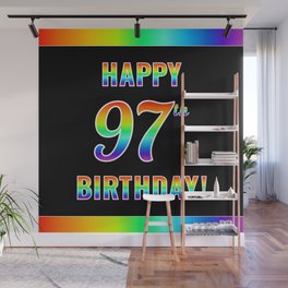 [ Thumbnail: Fun, Colorful, Rainbow Spectrum “HAPPY 97th BIRTHDAY!” Wall Mural ]