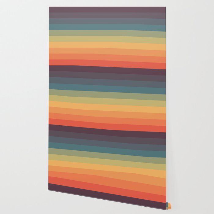 Colorful Retro Striped Rainbow Wallpaper By Alphaomega Society6