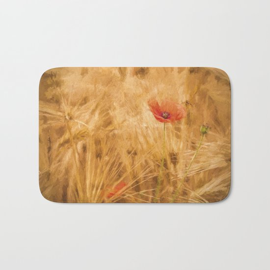 Fiery poppy in a golden cornfield- Poppies Flower Flowers #Society6 Bath Mat