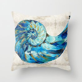 Tropical Blue Beach Art - Nautilus Shell Bleu 2 - Sharon Cummings Throw Pillow