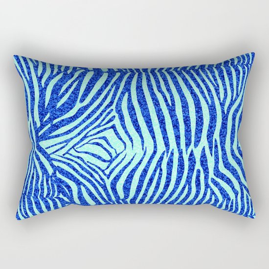 Blue Glitter Zebra Print Rectangular Pillow