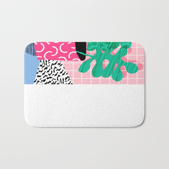 Shredding - indoor house plant pop art grid pattern minimal abstract neon 1980s style memphis retro Bath Mat