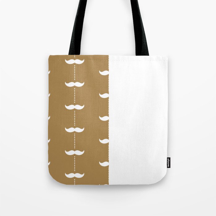 White Mustache on Gold Brown and White Vertical Split Tote Bag