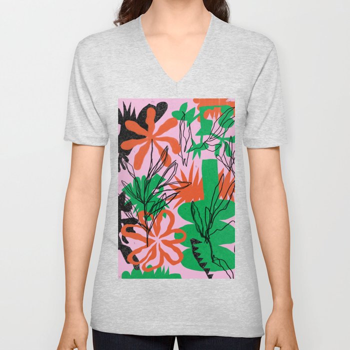freehand collage in pink V Neck T Shirt