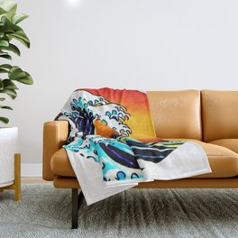  The Great Wave | outrun style Throw Blanket