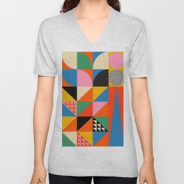 Geometric abstraction in colorful shapes   V Neck T Shirt