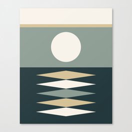 Abstract Geometric Sunrise 1 in Green Tan Shades Canvas Print