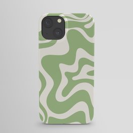 Retro Liquid Swirl Abstract Pattern in Light Sage Green and Cream iPhone Case