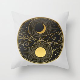 Sun, Moon, clouds, stars. Yin Yang Throw Pillow