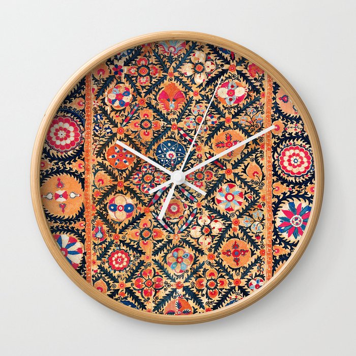 Kermina Suzani Southwest Uzbekistan Embroidery Print Wall Clock