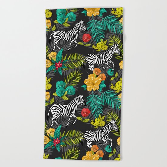 Tropical pattern with zebra Beach Towel