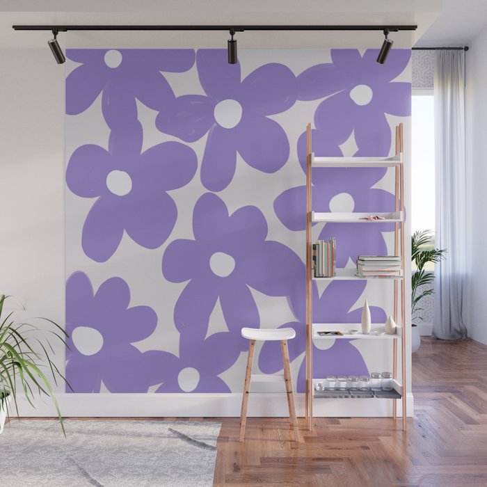 Pastel Lavender Flowers in 70s Groovy Style Wall Mural
