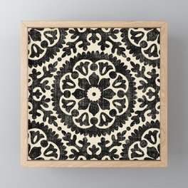 Folk Art Mandala - black and cream Framed Mini Art Print