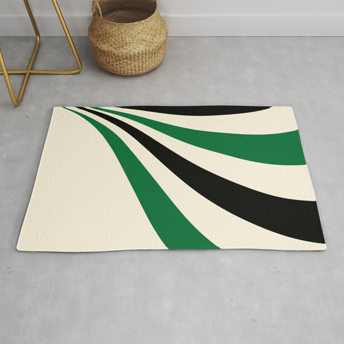 Green, Cream and Black Wave Rug