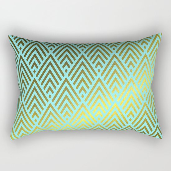 Gold foil triangles on aqua Rectangular Pillow