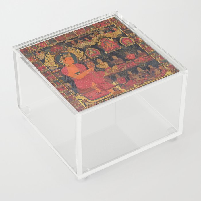 Thangka with Bejeweled Buddha Preaching Acrylic Box