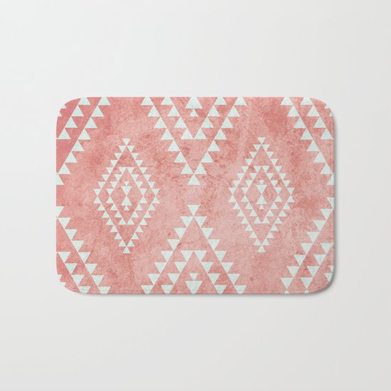 mint & coral tribal pattern (2) Bath Mat