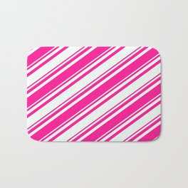 [ Thumbnail: Deep Pink and Mint Cream Colored Lines/Stripes Pattern Bath Mat ]