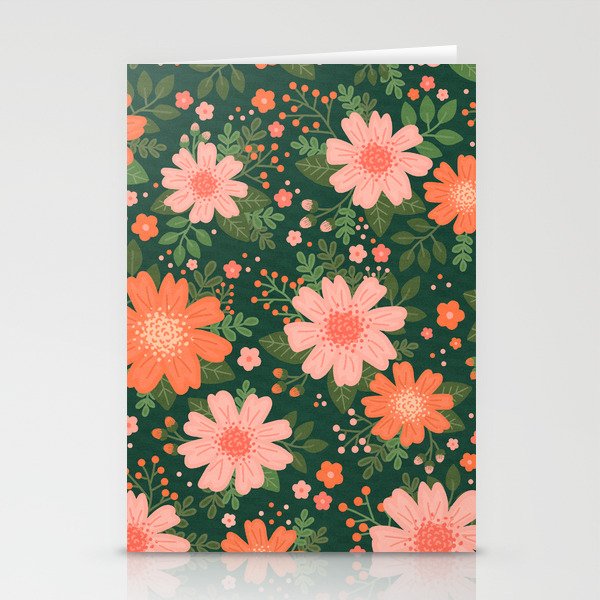 Coral Daisy Stationery Cards