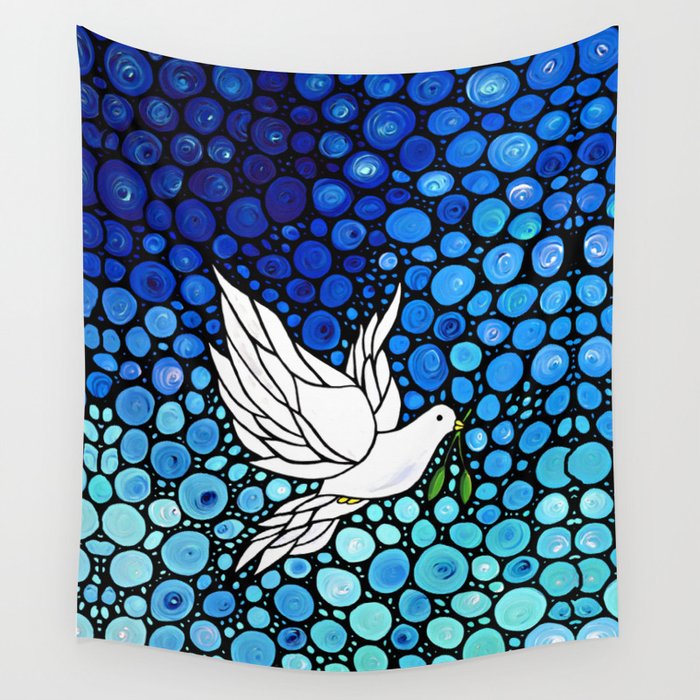 Peaceful Journey - Vibrant white dove by Labor Of Love artist Sharon Cummings. Wall Tapestry