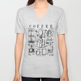 Coffee Drinker Lover Caffeine Addict Vintage Patent Print V Neck T Shirt