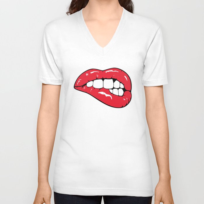 Red Lips Pop art V Neck T Shirt