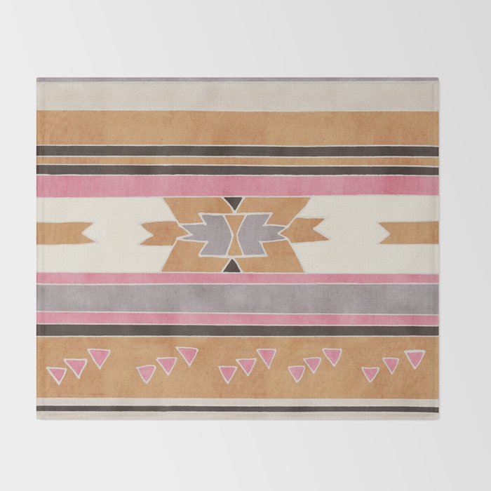 Rustic Tribal Pattern in Raw Sienna, Strawberry and Ash Throw Blanket