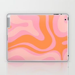Modern Liquid Swirl Abstract Pattern Square in Retro Pink and Orange Laptop Skin