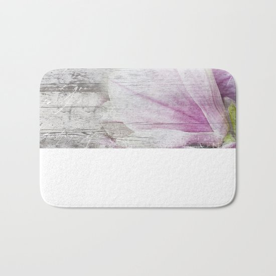 Magnolia Flower on old wood Bath Mat