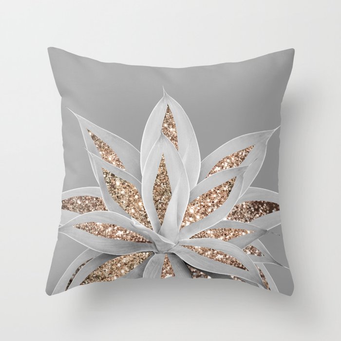 Gray Agave with Gold Glitter #1 (Faux Glitter) #shiny #tropical #decor #art #society6 Throw Pillow