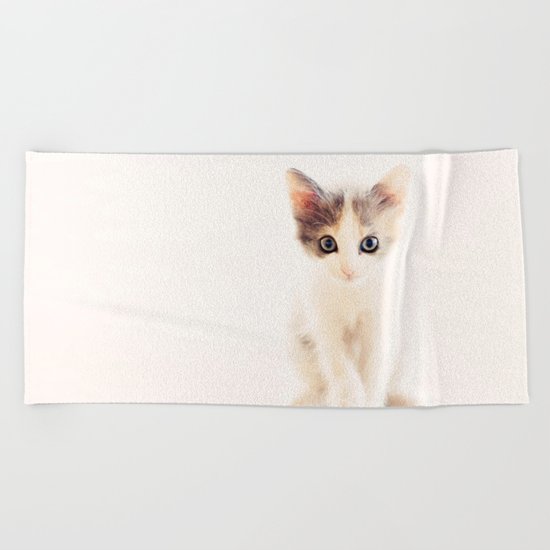White and Grey Kitten Beach Towel