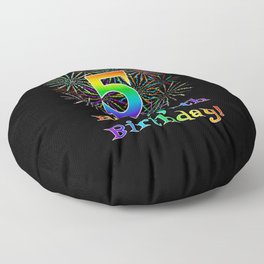 [ Thumbnail: 5th Birthday - Fun Rainbow Spectrum Gradient Pattern Text, Bursting Fireworks Inspired Background Floor Pillow ]