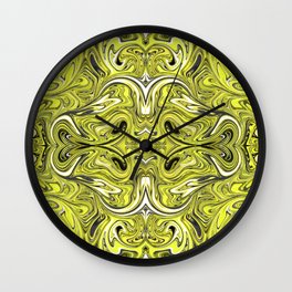 Yellow and black swirl abstract design Wall Clock