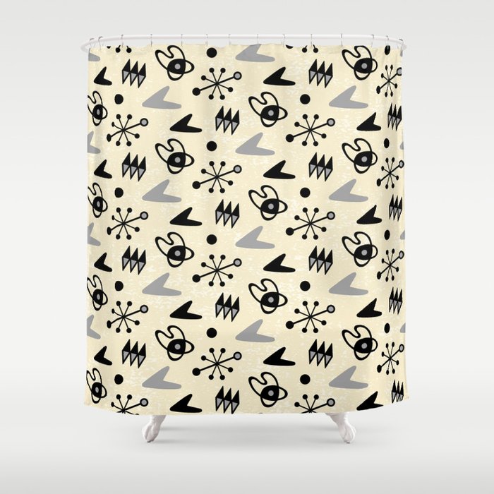 Mid Century Modern Atomic Boomerang Pattern Grey 101 Shower Curtain Mid Century Modern Atomic Boomerang Pattern Grey 101 Shower Curtain